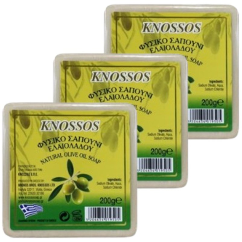 KNOSSOS Grécke olivové mydlo prírodné biele 200 g, 3 ks