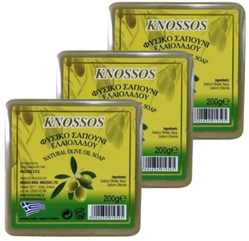 KNOSSOS Grécke olivové mydlo prírodné zelené 200 g, 3 ks