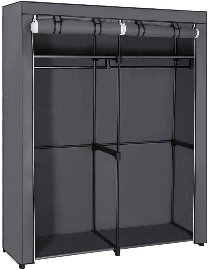 Šatová textilná skriňa Berry, 174 cm, sivá