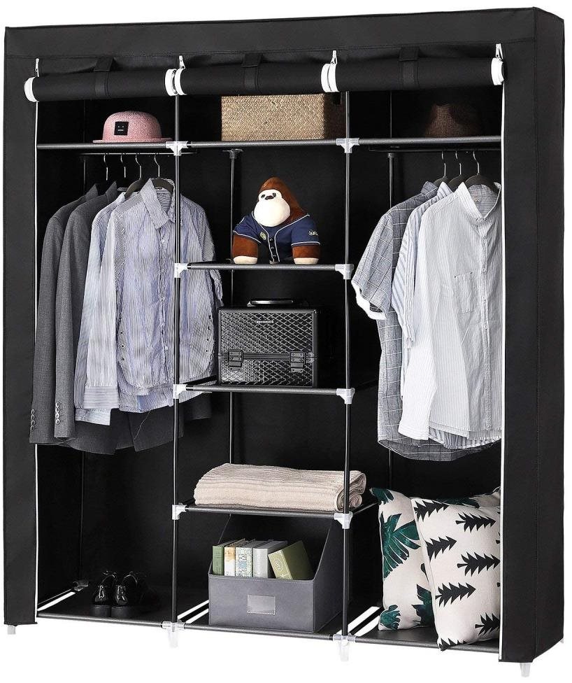 Šatníková textilná skriňa Lusila, 175 cm, čierna