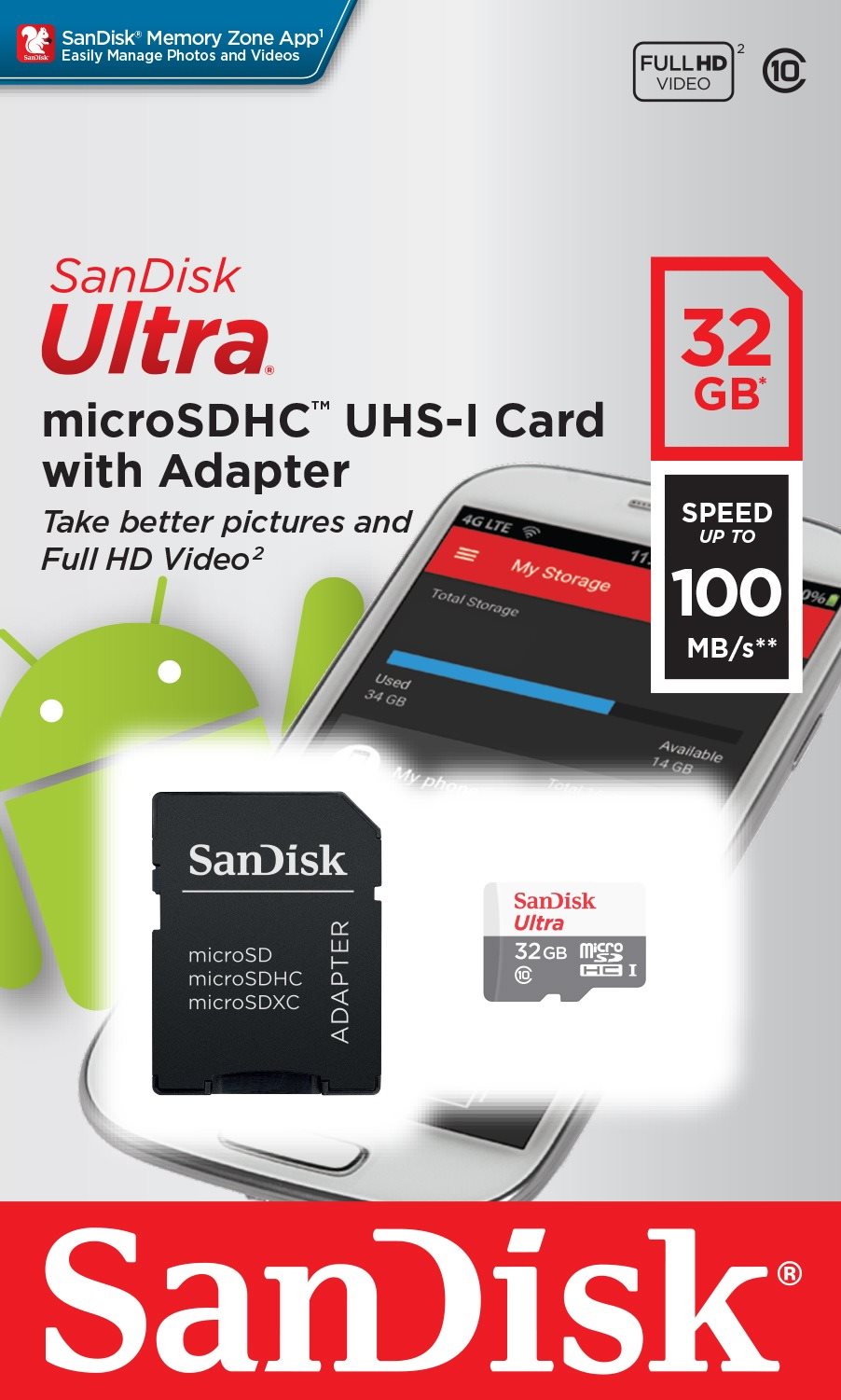 SANDISK microSDHC Ultra Lite 32 GB + SD adaptér