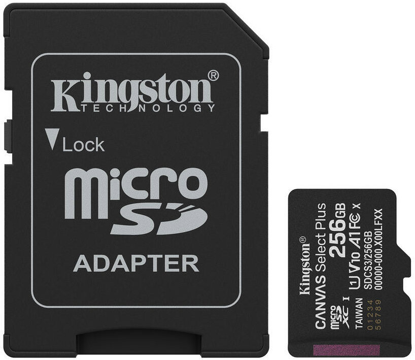 Kingston MicroSDXC 256 GB Canvas Select Plus Gen 3 + SD adaptér