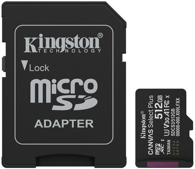 Kingston MicroSDXC 512 GB Canvas Select Plus Gen 3 + SD adaptér