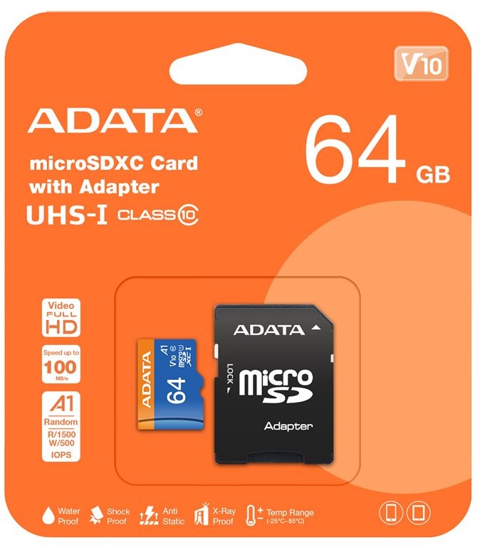 ADATA Premier microSDXC 64 GB UHS-I A1 Class 10 + SD adaptér