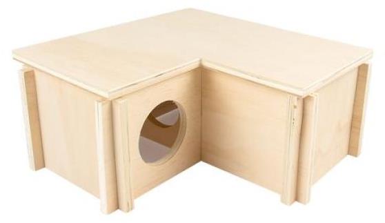 DUVO+ Domček drevený pre drobné hlodavce 24 × 24 × 11 cm bungalov v tvare L