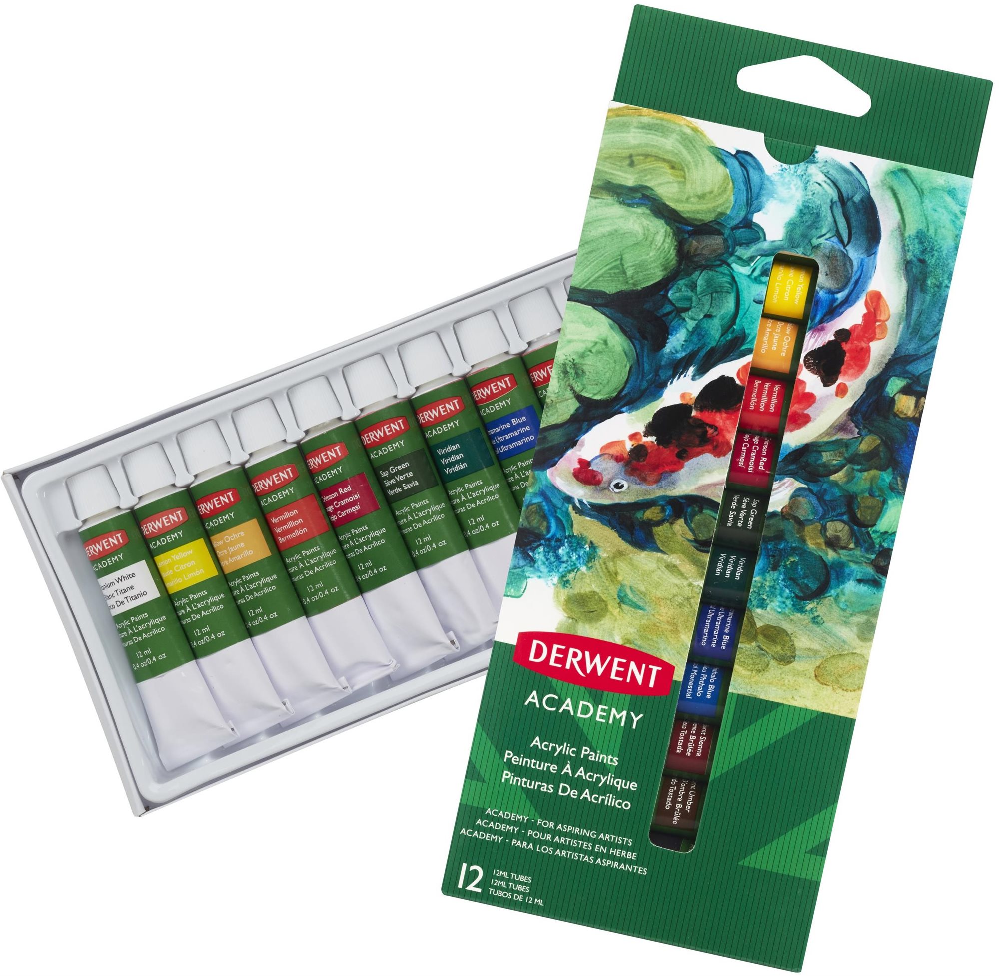 DERWENT Academy Acrylic Paints 12 ml 12 farieb