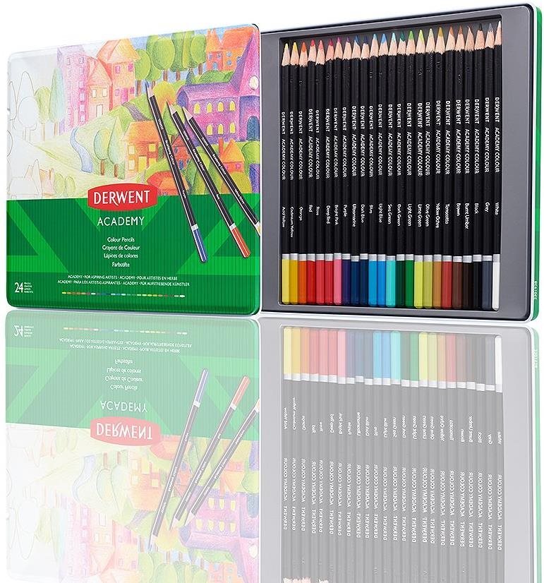 DERWENT Academy Colour Pencil Tin v plechovej krabičke, okrúhle, 24 farieb