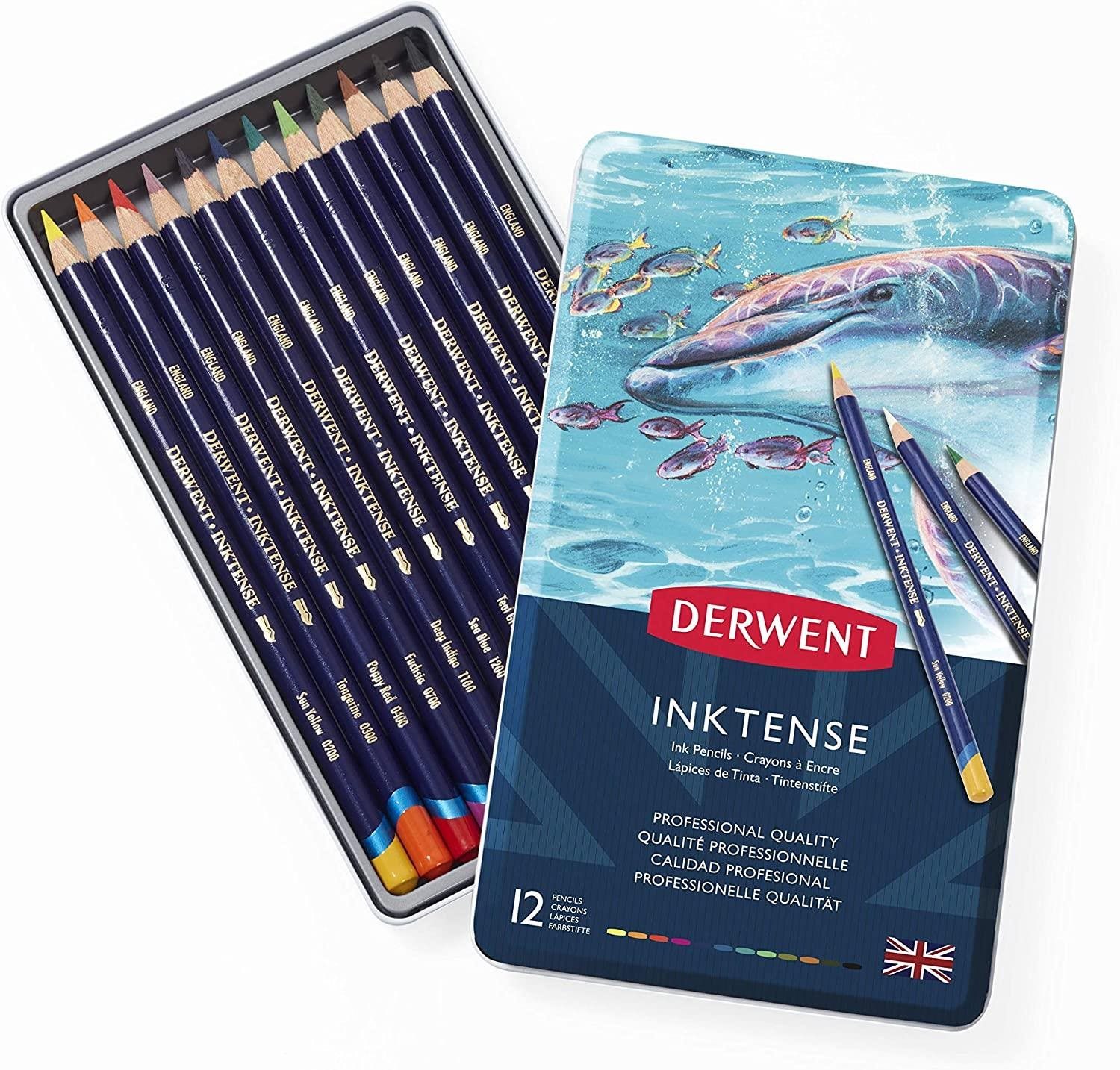 DERWENT Proffesional Inktense v plechovej krabičee, 12 farieb