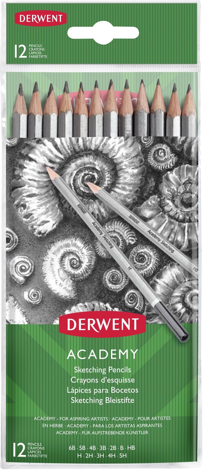 DERWENT Academy Sketching Pencils šesťhranná – súprava 12 tvrdostí