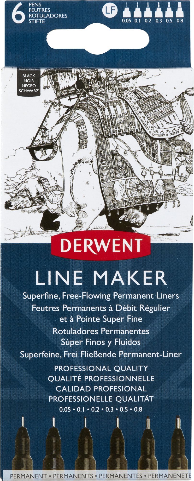 DERWENT Line Maker Black 0,05 – 0,8 mm, 6 veľkostí hrotu, čierny