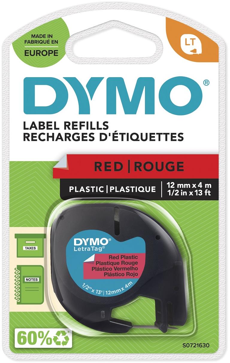 Dymo LetraTag páska plastová, červená, 12 mm × 4 m