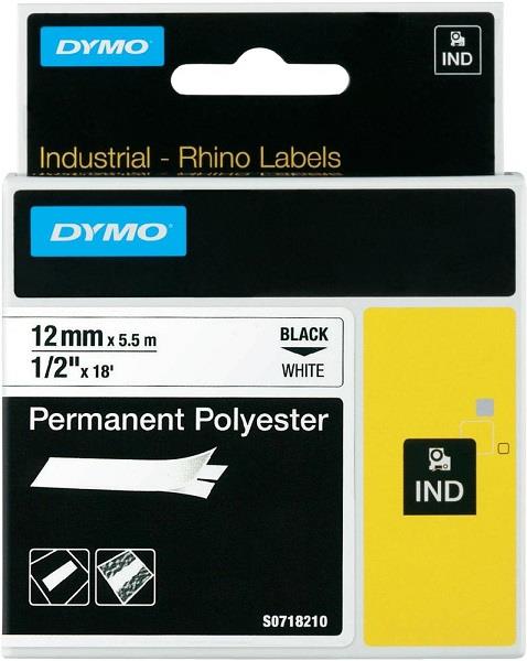 DYMO permanentná polyesterová páska Rhino D1 12 mm × 5,5 m, čierna na biele