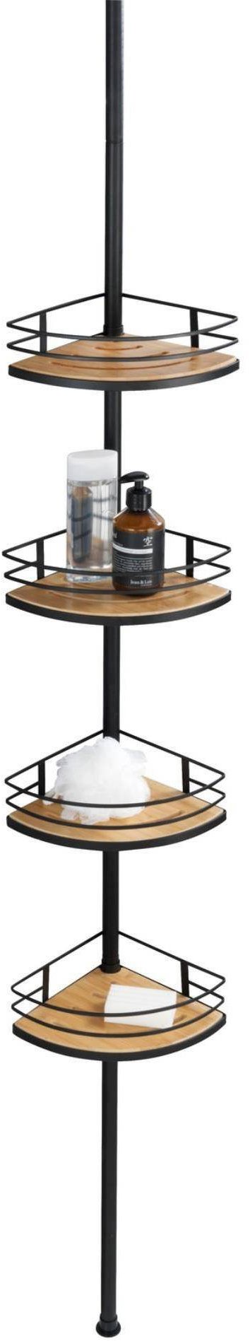 Wenko Teleskopická sprchová police Dolcedo, z bambusu a nerezové oceli, 31 × 65-275 × 23 cm, černá