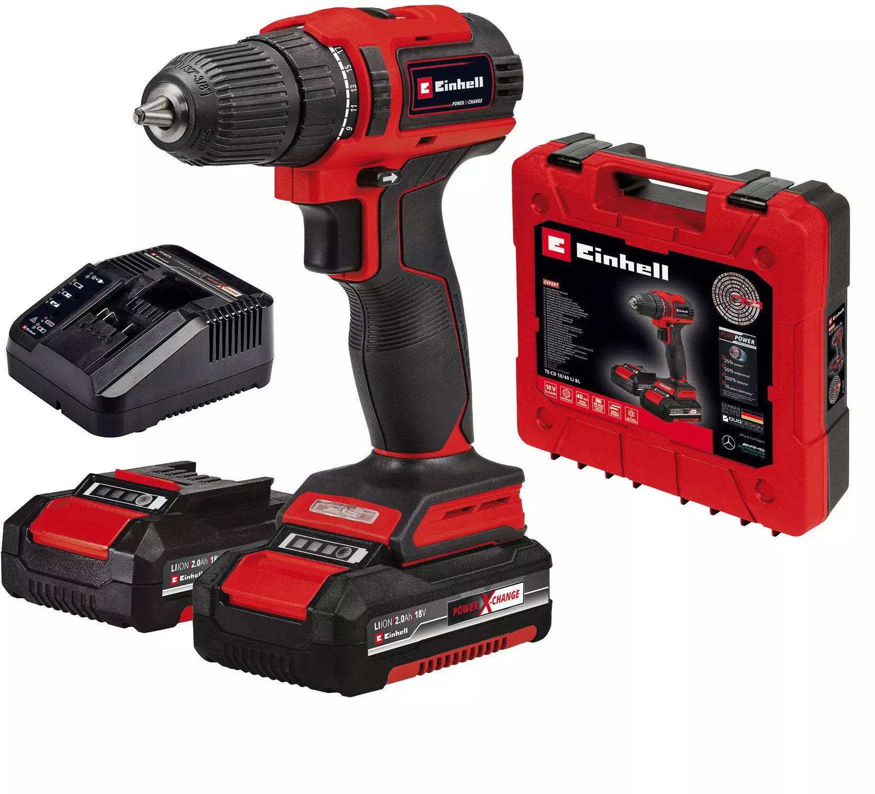 EINHELL Skrutkovač AKU kompaktný TE-CD 18/40 Li Brushless sada, 4513995 (2× 2 Ah)