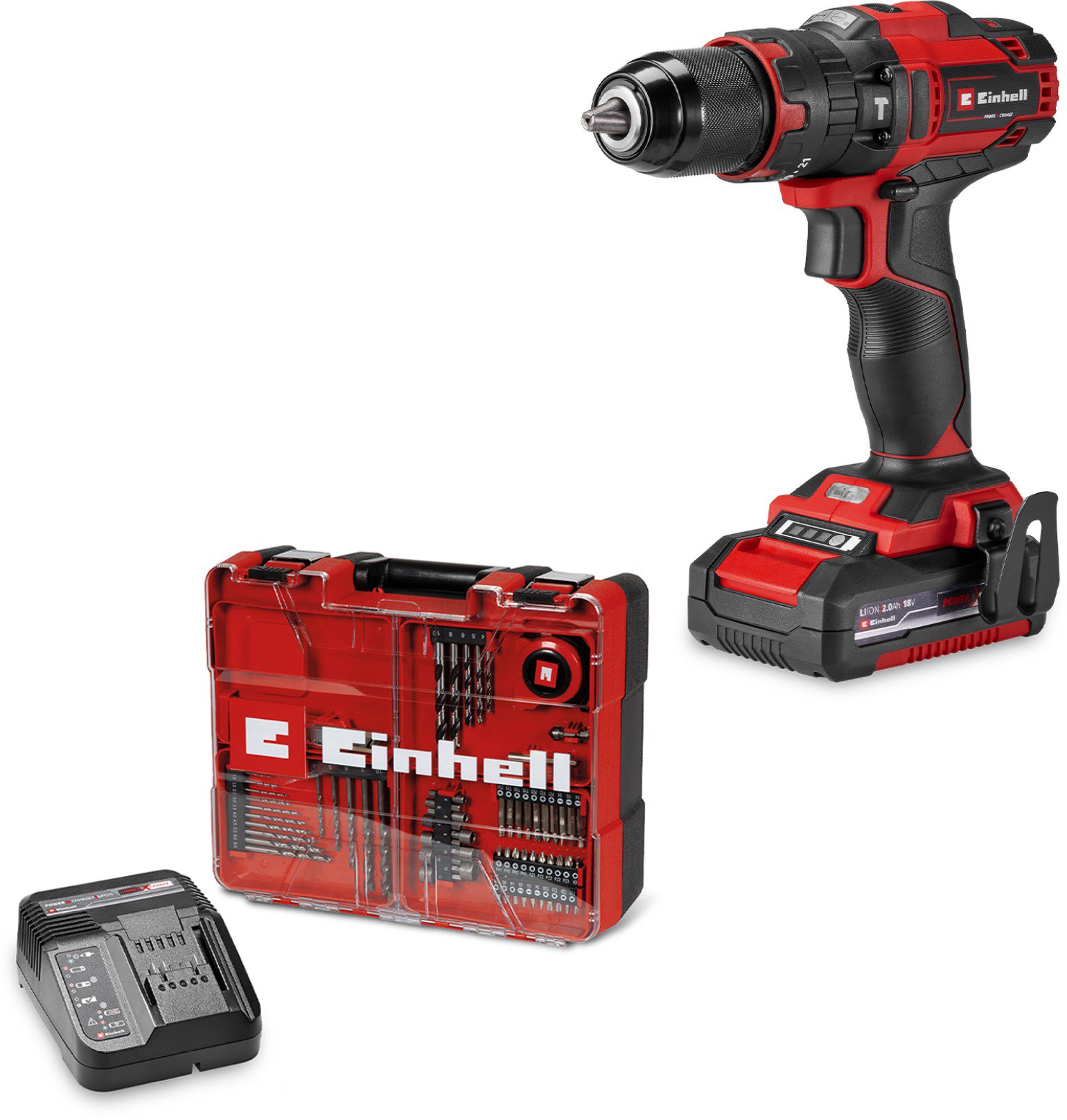 EINHELL Vŕtačka AKU s príklepom TE-CD 18/40 Li-Ion + 64 ks sada príslušenstva (1× 2,0 Ah), 4514325