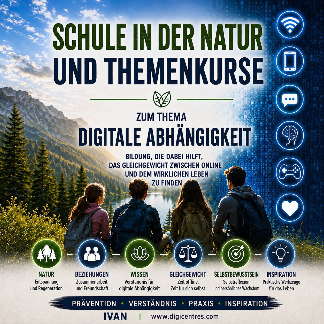 Outdoor-Schule und Themenkurse zum Thema digitale Sucht