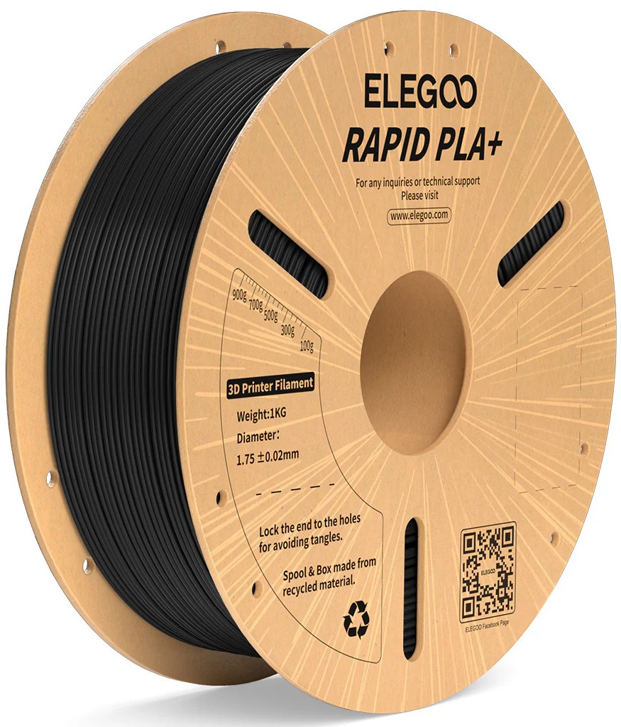 Elegoo RAPID PLA+ – 1,75 mm – 1 KG – Cardboard Spool – Black