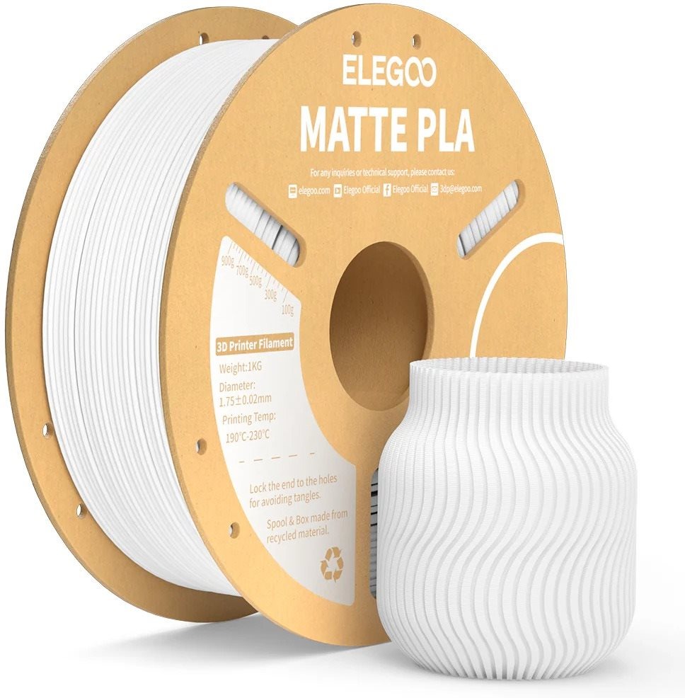 Elegoo PLA MATTE – 1,75 mm – 1 KG – Cardboard Spool – Matte White