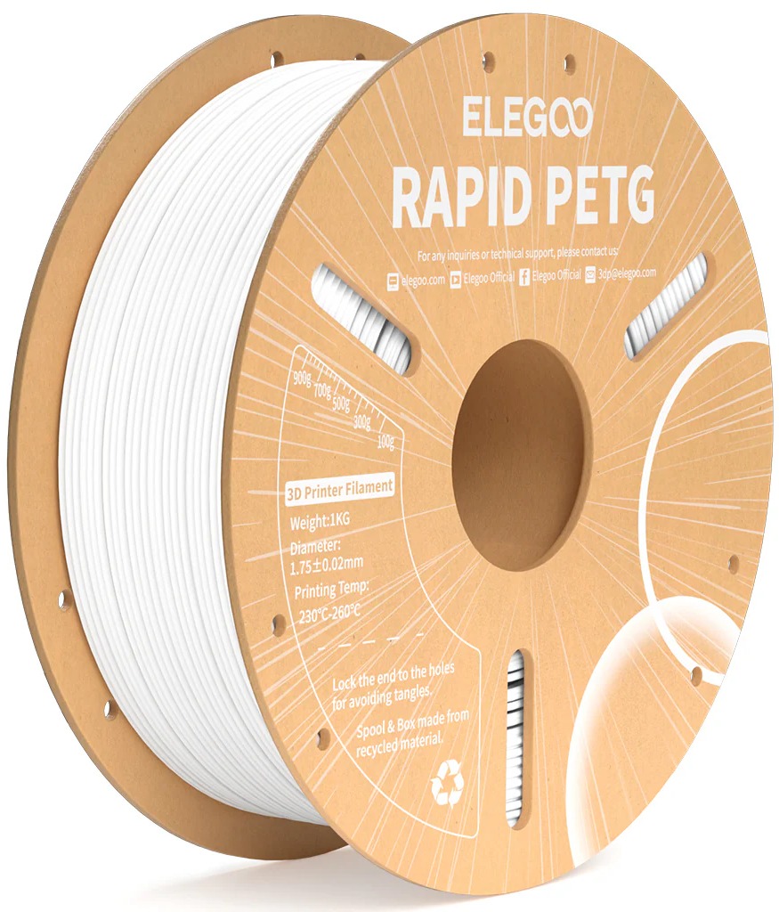Elegoo RAPID PETG – 1,75 mm – 1 KG – Cardboard Spool – White