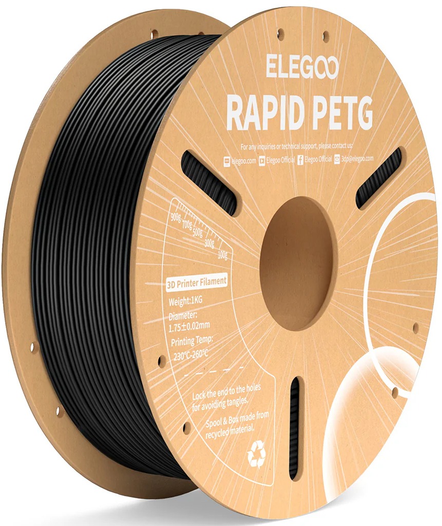 Elegoo RAPID PETG – 1,75 mm – 1 KG – Cardboard Spool – Black