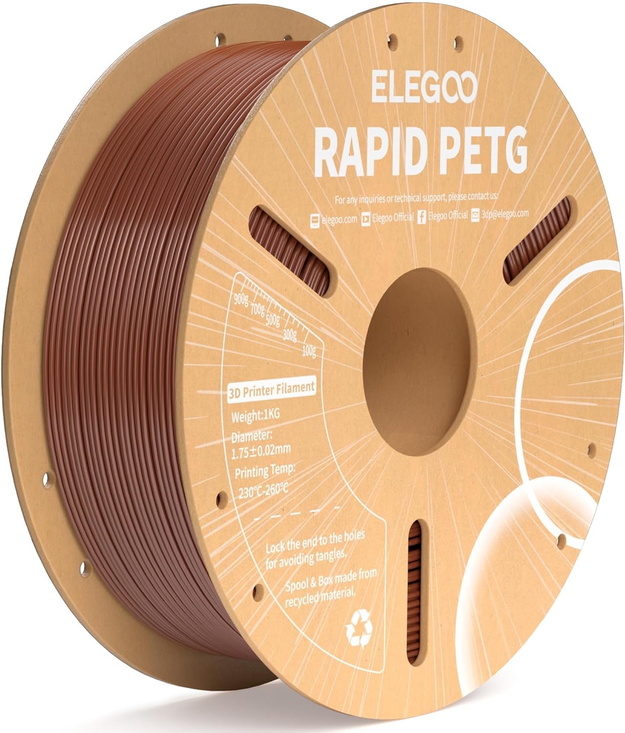 Elegoo RAPID PETG – 1,75 mm – 1 KG – Cardboard Spool – Brown