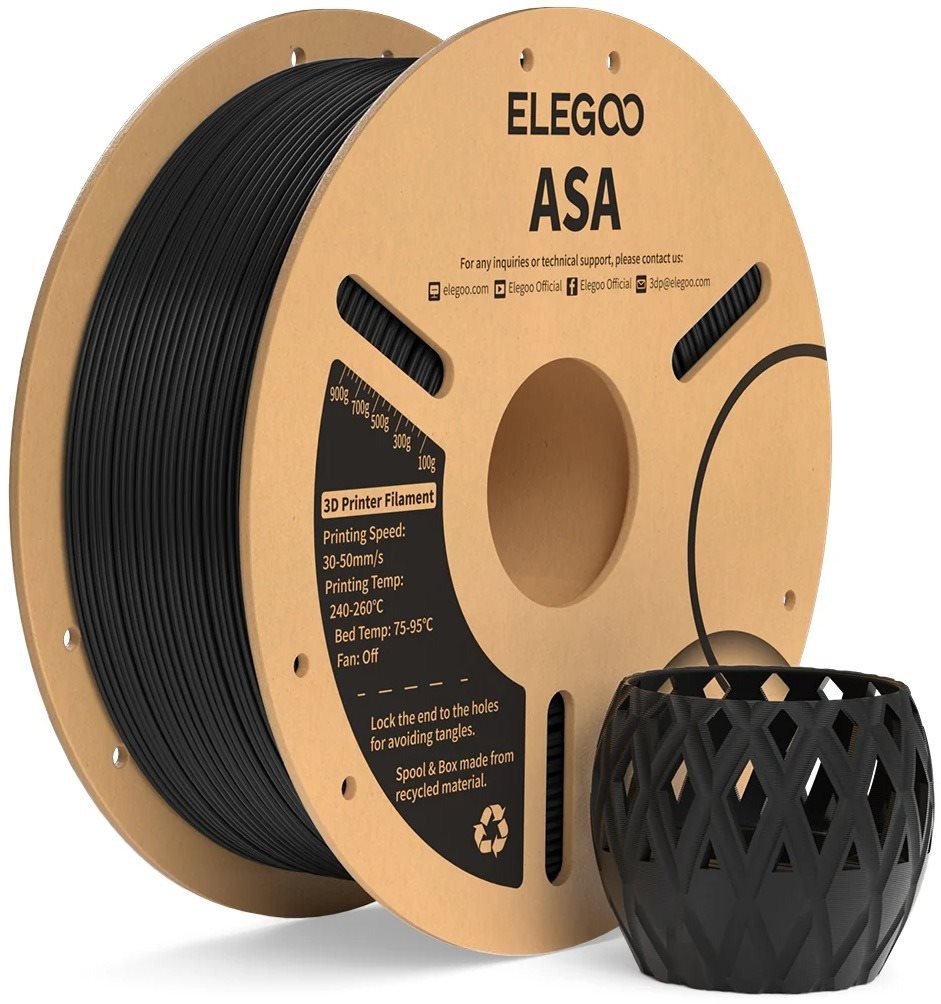 Elegoo ASA – 1,75 mm – 1 KG – Cardboard Spool – Black