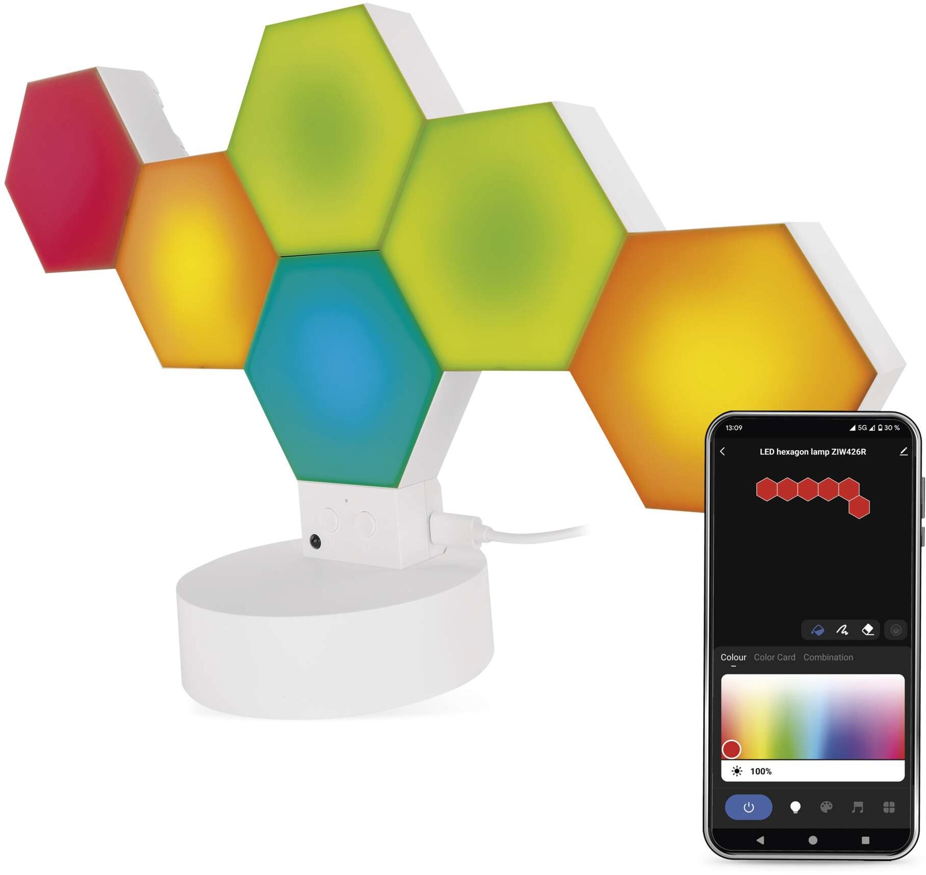 EMOS GoSmart LED Hexagon stolná lampa biela, 6 dielov, 5,5 W, RGBIC stmievateľná, WiFi