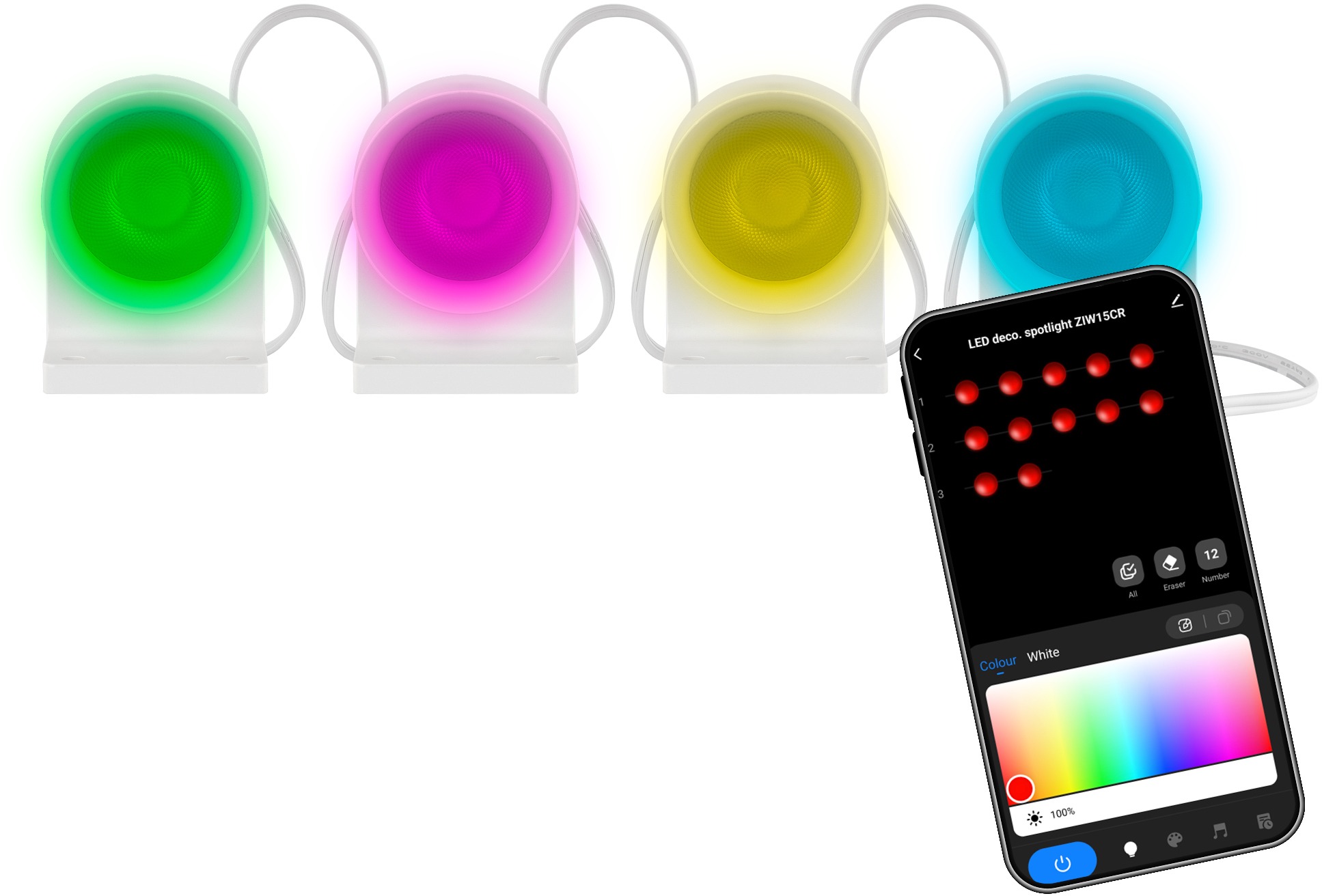 EMOS GoSmart LED bodové svietidlo, rozširujúca sada – 85 cm, 4 diely, RGBIC + CCT, stmievateľné, WiF