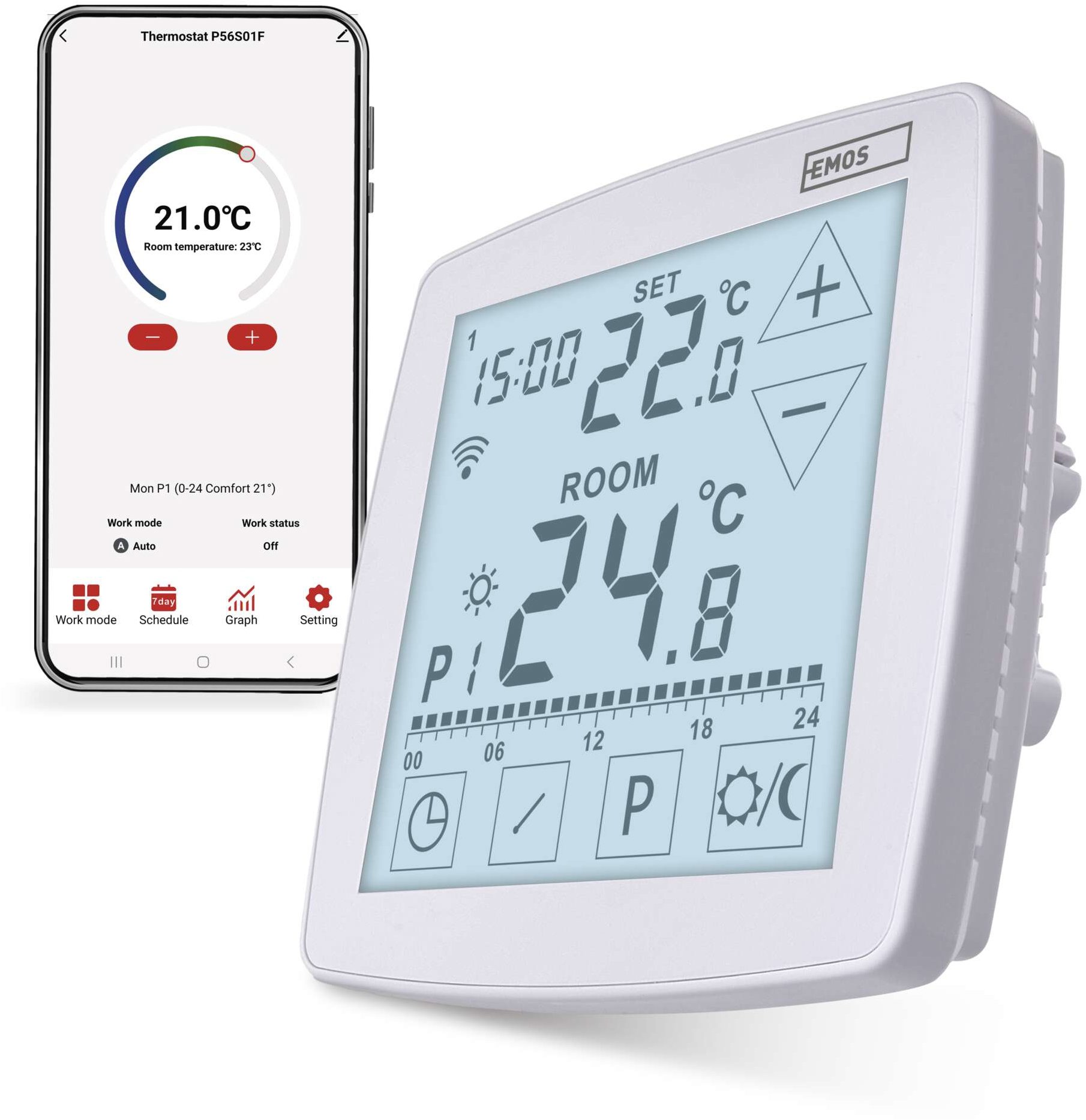 EMOS GoSmart P56S01F izbový + podlahový, programovateľný, drôtový, WiFi, podomietkový