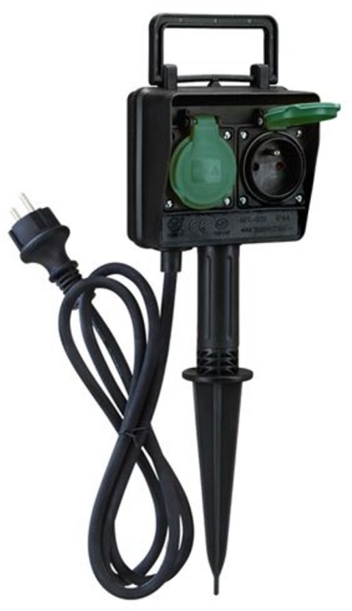 Solight Záhradný zásuvkový stĺpik s hrotom, 2 zásuvky, IP44, guma 1,5 m
