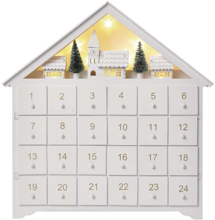 EMOS LED adventný kalendár drevený, 35 × 33 cm, 2× AA, vnútorná, teplá biela, časovač