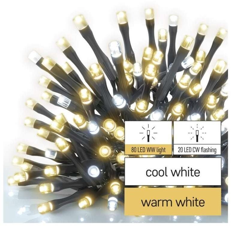 EMOS Standard LED spojovacia vianočná reťaz blikajúca, 10 m, vonkajšia, teplá/studená biela