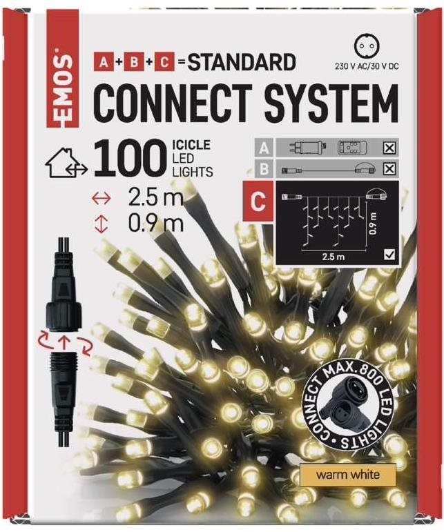 EMOS Standard LED spojovacia vianočná reťaz – cencúle, 2,5 m, vonkajšia, teplá biela