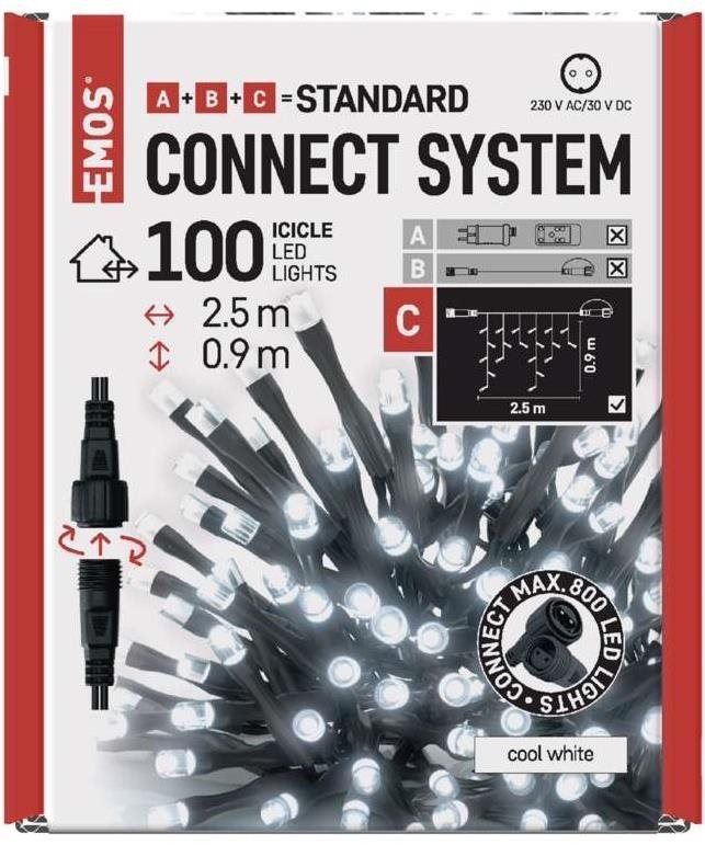 EMOS Standard LED spojovacia vianočná reťaz – cencúle, 2,5 m, vonkajšia, studená biela