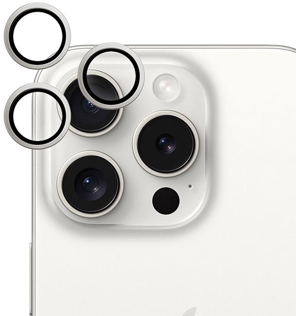 Epico hliníkové ochranné sklo na šošovky fotoaparátu pre iPhone 15 Pro/15 Pro Max – biely titán