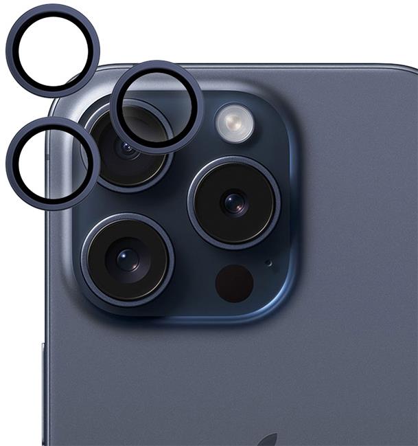 Epico hliníkové ochranné sklo na šošovky fotoaparátu pre iPhone 15 Pro/15 Pro Max – modrý titán