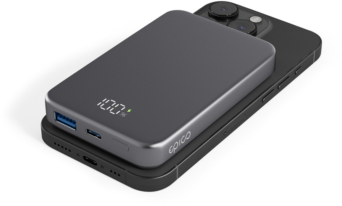 Epico Mag+ hliníková powerbanka kapacita batérie 10000 mAh – vesmírne sivá