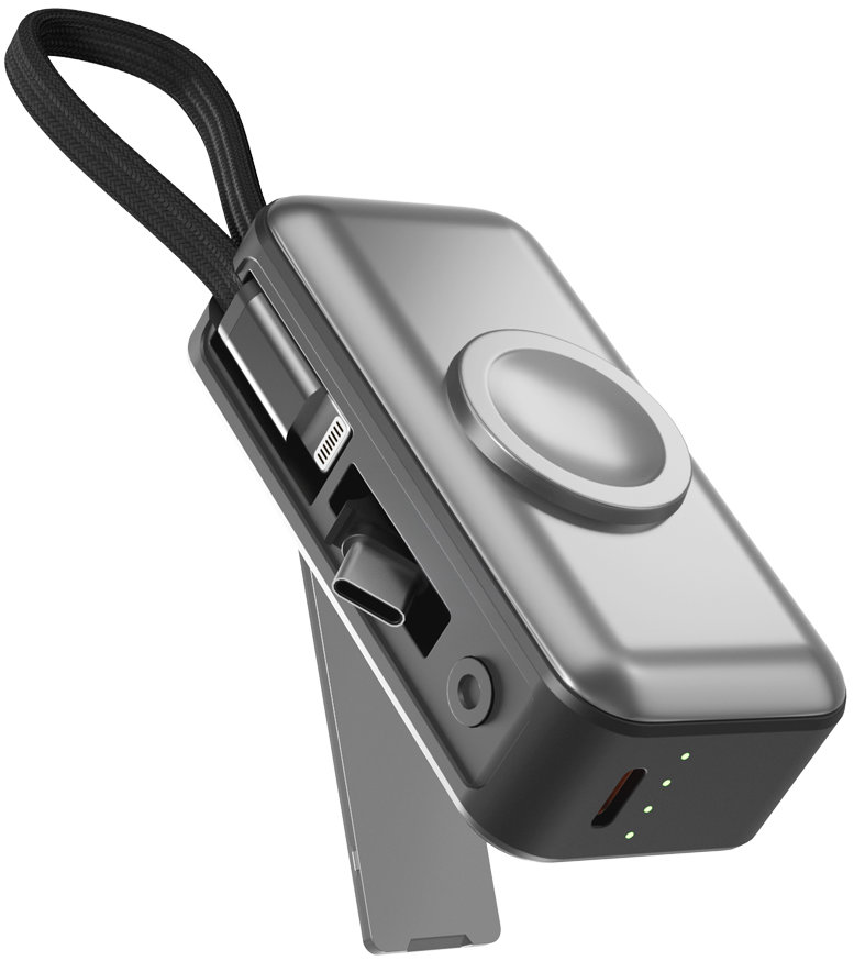 Spello ForcePack Mini 2in1 5000mAh powerbanka s nabíjením hodinek a stojánkem SP09 - vesmírně šedá
