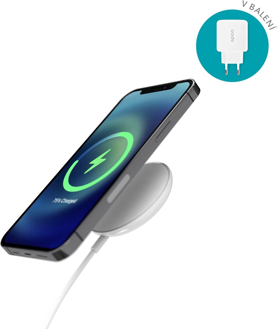 Epico bezdrôtová nabíjačka s podporou uchytenia MagSafe a s adaptérom v balení - biela