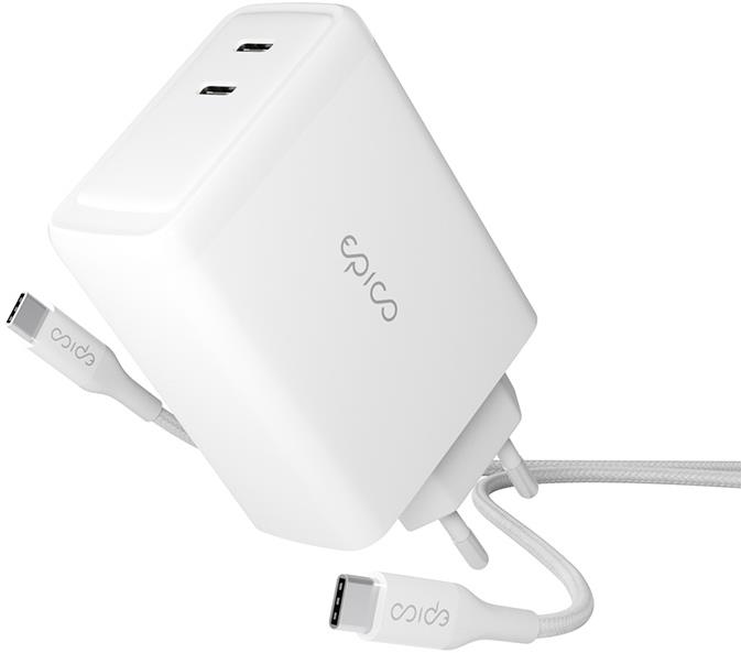 Epico 100 W GaN sieťová nabíjačka s 2 m USB-C káblom – biela