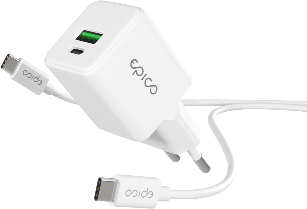 Epico UltraBoost EA10 20W GaN sieťový adaptér s 1,2 m USB-C na USB-C káblom – biely