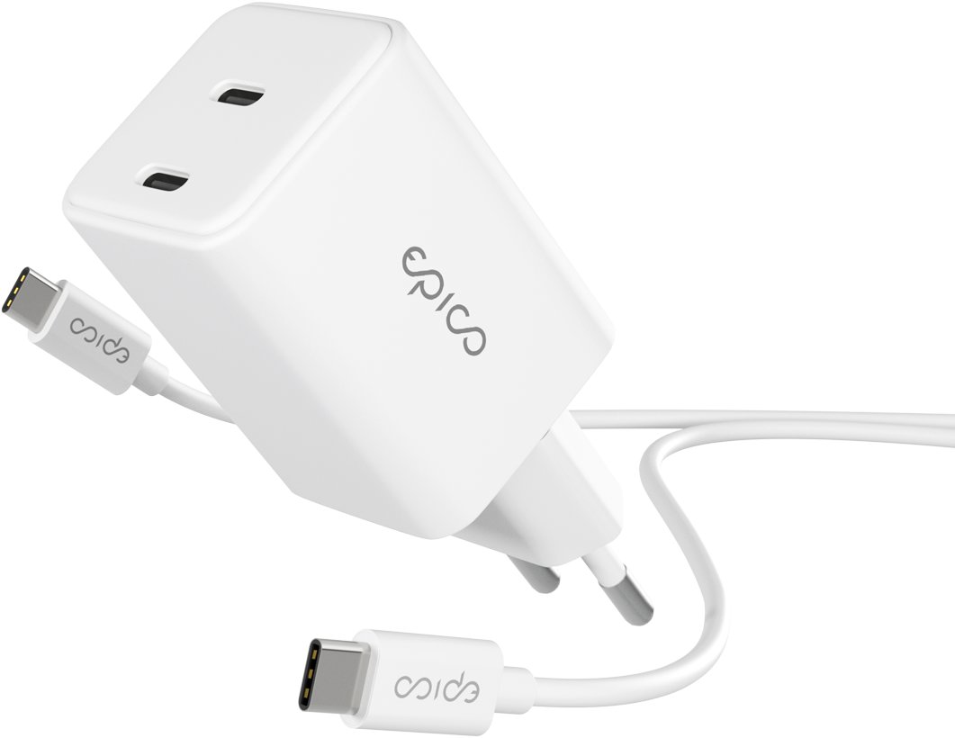 Epico UltraBoost EA30 45W GaN sieťový adaptér s 1,2 m USB-C na USB-C káblom – biely
