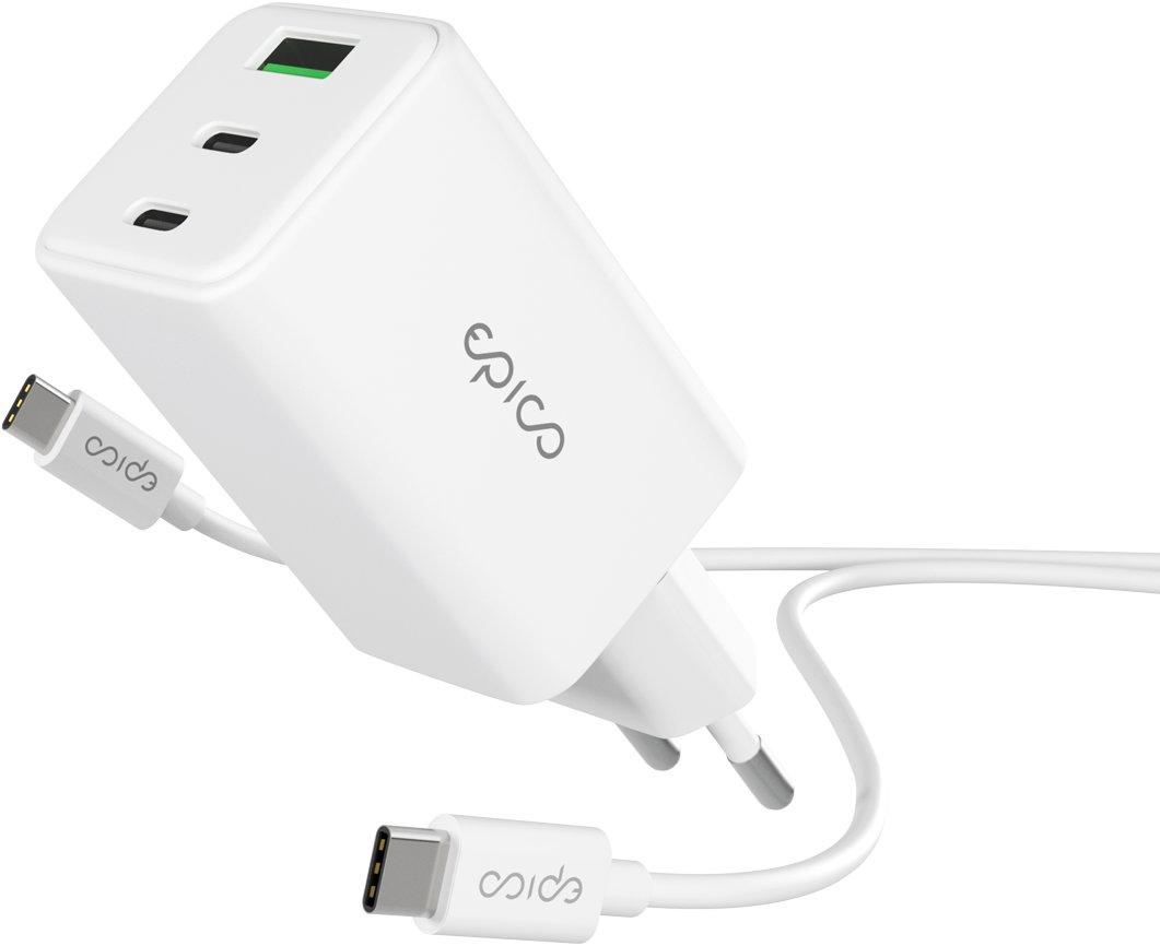 Epico UltraBoost EA40 65W GaN sieťový adaptér s 1,2 m USB-C na USB-C káblom – biely
