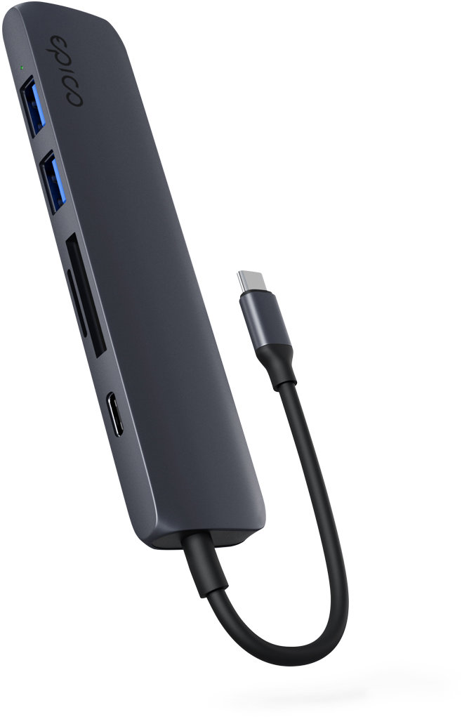 Epico 6 v 1 hliníkový hub 8K s USB-C konektorom – tmavo atramentová