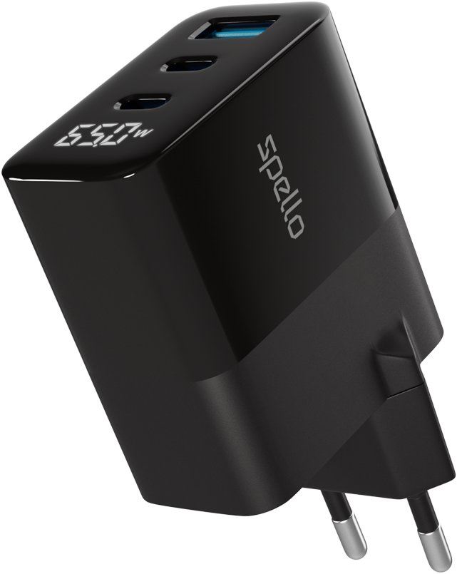 Spello ForceBoost Display GaN 65 W sieťový adaptér SA65 – čierna