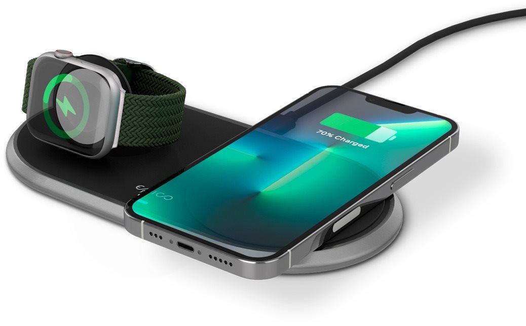 Epico bezdrôtová kovová nabíjačka pre Apple Watch a iPhone s adaptérom v balení - čierna