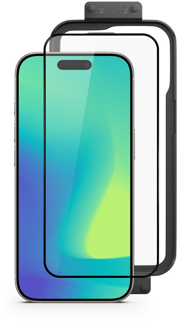 Spello Shield 3D ochranné sklo s inštalačným rámikom iPhone 15/16