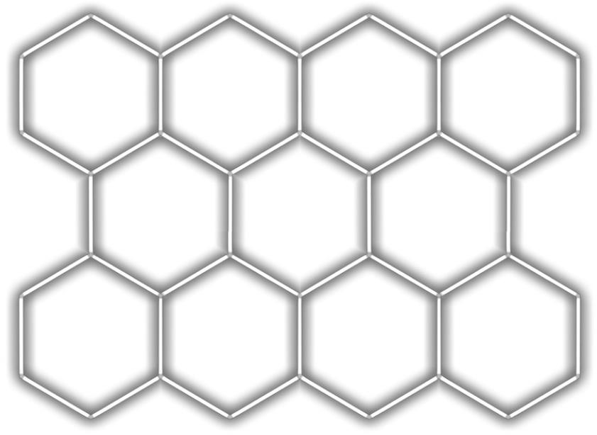 Escape6 Kompletné LED hexagónové svietidlo biele 6500 K, rozmery 11 elementov 336 × 238 cm