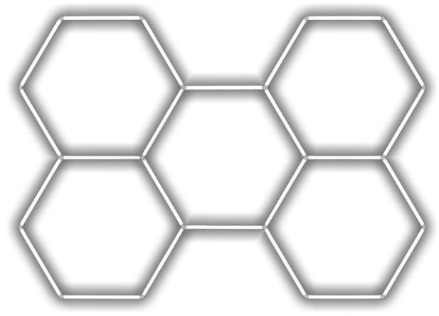 Escape6 Kompletné LED hexagónové svietidlo biele 4500 K, rozmery 5 elementov 238 × 168 cm
