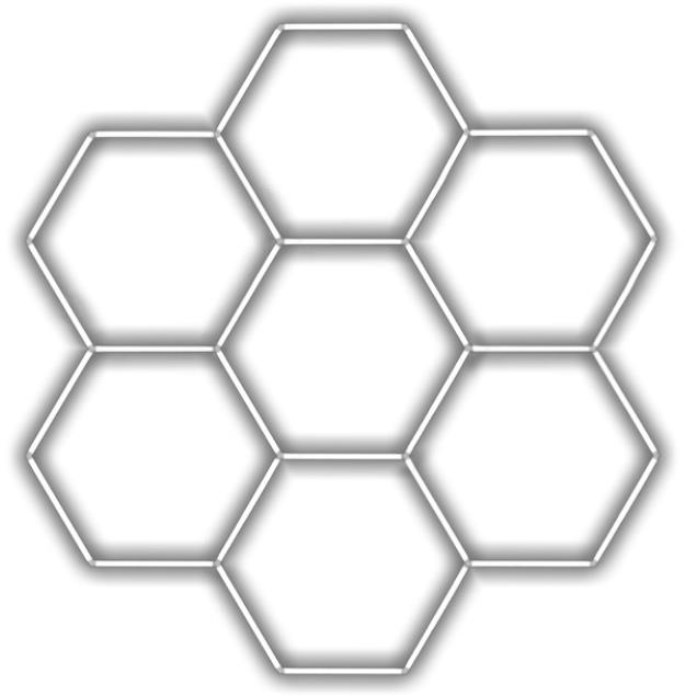 Escape6 Kompletné LED hexagónové svietidlo biele 4500 K, rozmery 7 elementov 238 × 252 cm